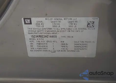 2017 Chevrolet Silverado 1500 2Lt from USA, damaged, VIN 1GCVKREC2HZ144809